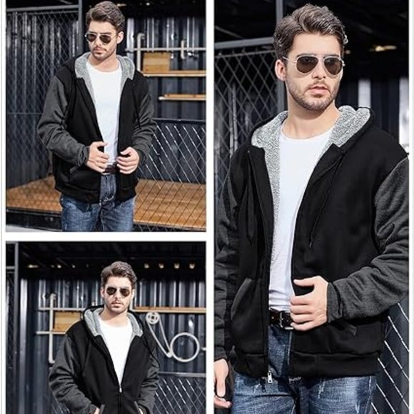 Little Beauty Hoodies for Men Zip Up Sweashirts Fleece‎ Sherpa Lined Winter Wool - Picture 1 of 6